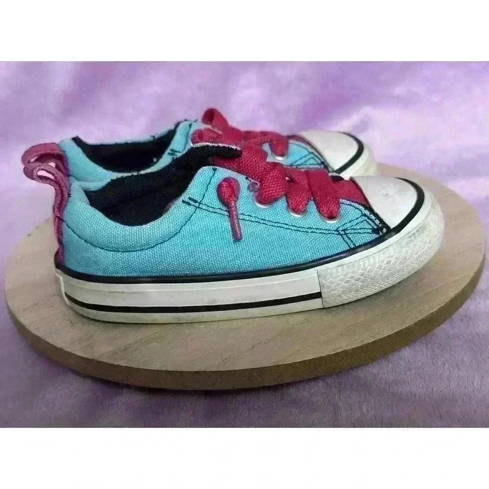 Infant’s Converse ‘CT Street Slip’ Trainers Blue With Hot Pink Laces Size 6 - Picture 4 of 8
